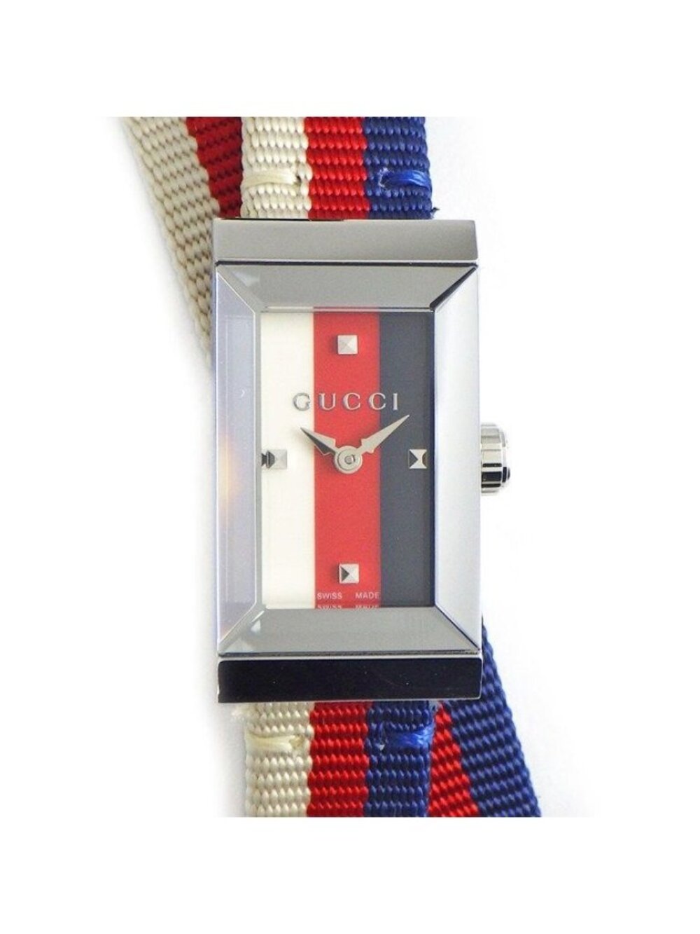 Gucci Watch Frame 147.5 Rectangular White Red Navy Dial Long - Picture 2 of 10